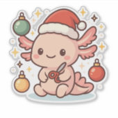 Cute Christmas Axolotl Sticker – Holiday Ornament シール (正面)