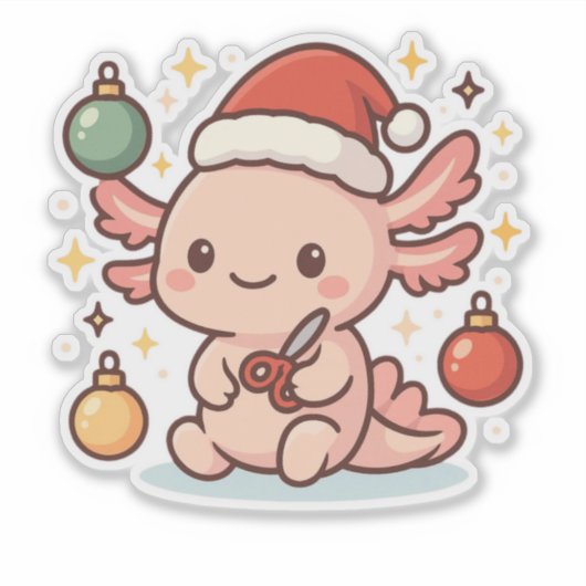 Cute Christmas Axolotl Sticker – Holiday Ornament シール (正面)