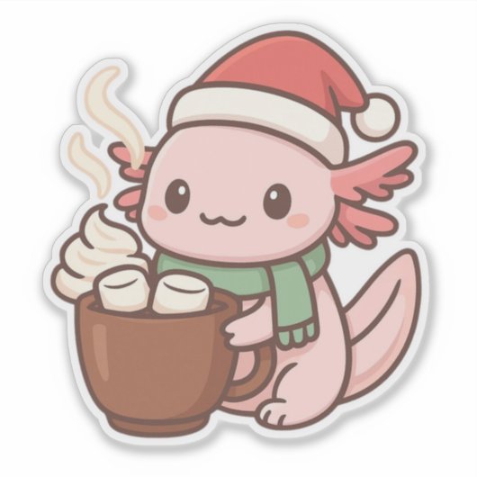 Cute Christmas Axolotl Sticker – Hot Cocoa Kawaii  シール (正面)