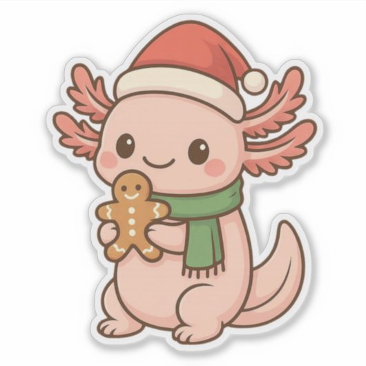 Cute Christmas Axolotl Sticker Kawaii Gingerbreard シール (正面)