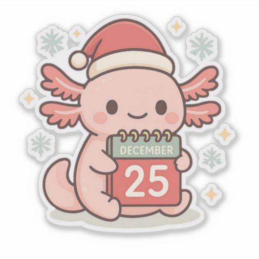 Cute Christmas Axolotl Sticker | Kawaii Holiday シール (正面)