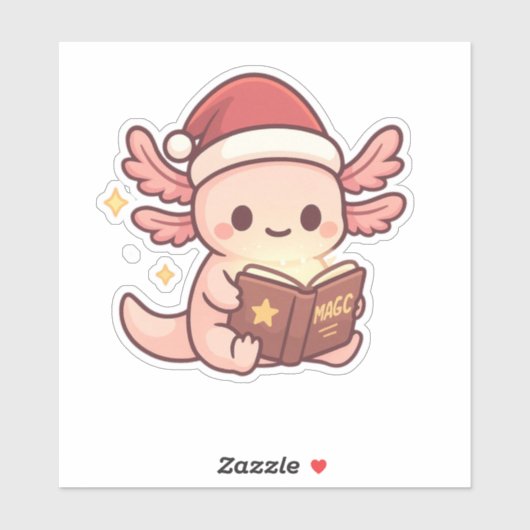 Cute Christmas Axolotl Sticker | Kawaii Magic Book シール (シート)