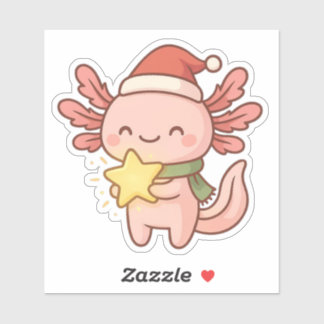 Cute Christmas Axolotl Sticker Kawaii Star Holiday シール