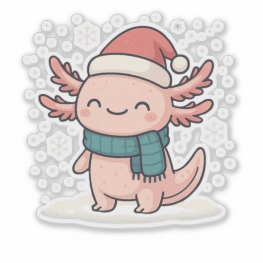 Cute Christmas Axolotl Sticker | Kawaii Winter  シール (正面)