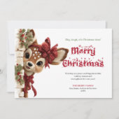 Cute Christmas baby fawn peeking woodland card シーズンカード (正面)