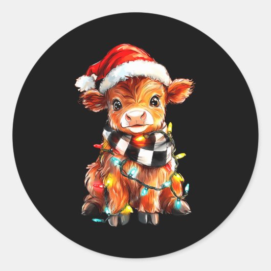 Cute Christmas Baby Highland Cow F Thanksgiving  ラウンドシール (正面)