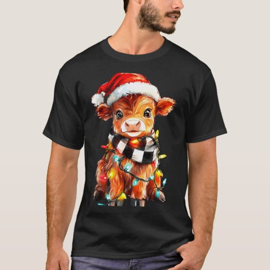 Cute Christmas Baby Highland Cow F Thanksgiving  Tシャツ (正面)