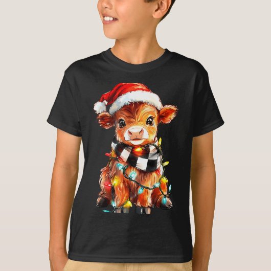 Cute Christmas Baby Highland Cow F Thanksgiving Tシャツ (正面)