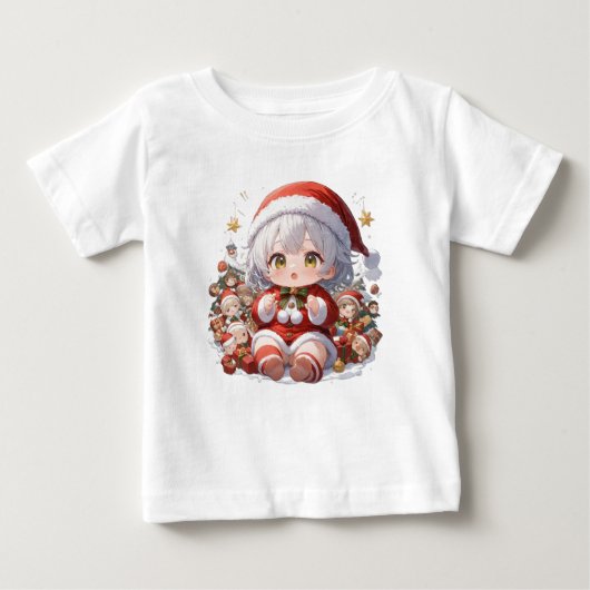Cute Christmas Baby Santa Chibi ベビーTシャツ (正面)