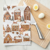Cute Christmas Baking Crew Gingerbread Man Houses  キッチンタオル (四つ折り)