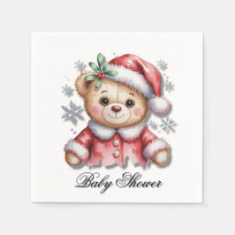 Cute Christmas Bear and Snowflakes スタンダードカクテルナプキン