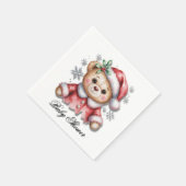 Cute Christmas Bear and Snowflakes スタンダードカクテルナプキン (角)