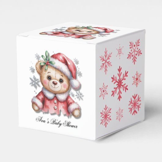 Cute Christmas Bear and Snowflakes Baby Shower フェイバーボックス (正面サイド)