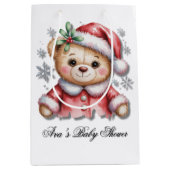 Cute Christmas Bear and Snowflakes Baby Shower ミディアムペーパーバッグ (正面)