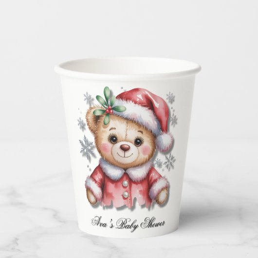 Cute Christmas Bear and Snowflakes Baby Shower 紙コップ (正面)