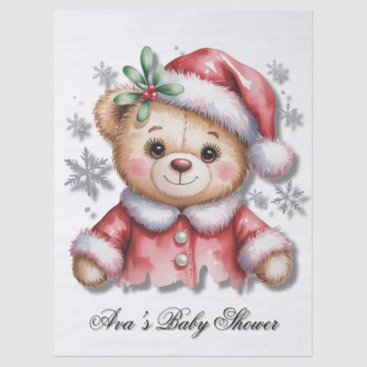 Cute Christmas Bear and Snowflakes Baby Shower 薄葉紙 (正面)