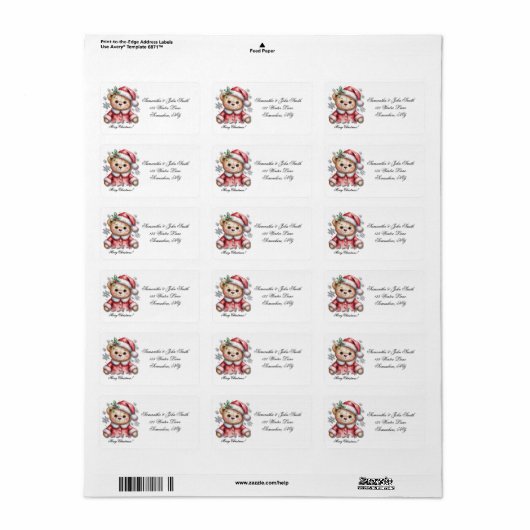 Cute Christmas Bear and Snowflakes Return ラベル (フルシート)