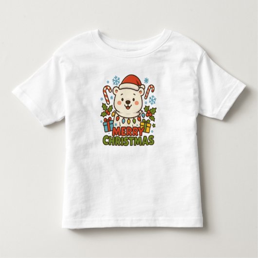 Cute Christmas Bear Illustration トドラーTシャツ (正面)