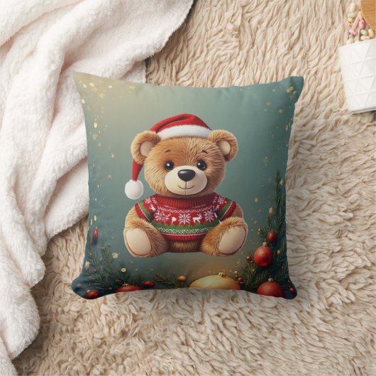 Cute Christmas Bear Pillow クッション (ブランケット)