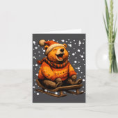 Cute Christmas Bear Sledding In Snow Funny Winter  カード (正面)
