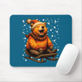 Cute Christmas Bear Sledding In Snow Funny Winter  マウスパッド (マウス)