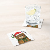 Cute christmas bear with santa hat スクエアペーパーコースター (インサイチュ)