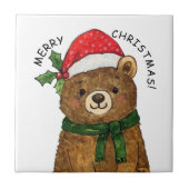Cute christmas bear with santa hat タイル (正面)