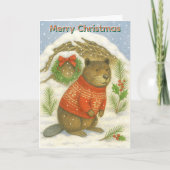 Cute Christmas Beaver Kids  シーズンカード (正面)