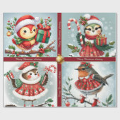Cute Christmas Birds Wrapping Paper ラッピングペーパー (フラット)