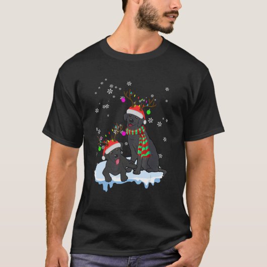 Cute Christmas Black Lab Santa Hats Reindeer Dog Tシャツ (正面)