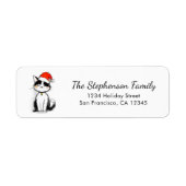 Cute Christmas Black & White Cat Return Address ラベル (正面)