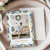 Cute Christmas Blue and Gold Pattern 1 Photo シーズンカード