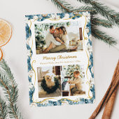 Cute Christmas Blue and Gold Pattern 3 Photo シーズンカード