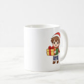 Cute Christmas Boy Holding Gift Mug コーヒーマグカップ (正面右)