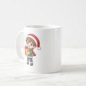 Cute Christmas Boy Holding Gift Mug コーヒーマグカップ (正面左)