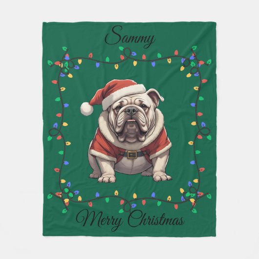 Cute Christmas Bulldog Fleece Blanket フリースブランケット (正面)