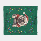 Cute Christmas Bulldog Fleece Blanket フリースブランケット (正面(横))