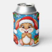 Cute Christmas Bunny Wearing Santa Hat 缶クーラー (缶裏面)