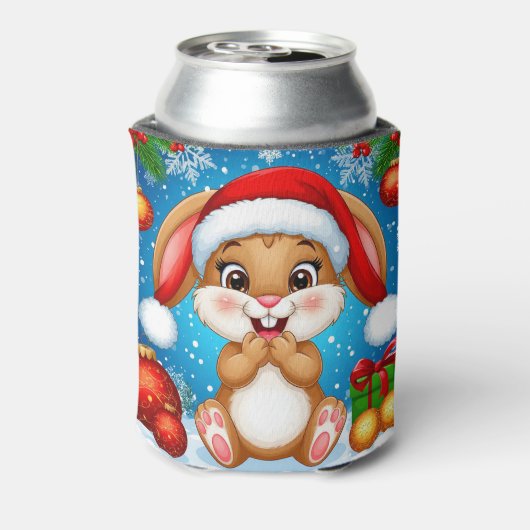 Cute Christmas Bunny Wearing Santa Hat 缶クーラー (缶裏面)