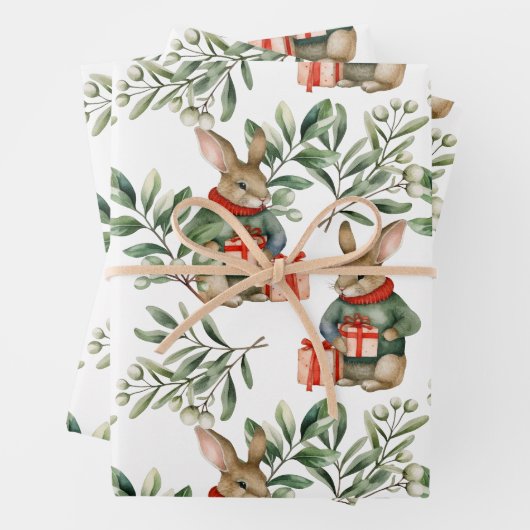Cute Christmas Bunny Wrapping Paper ラッピングペーパーシート (インサイチュ)