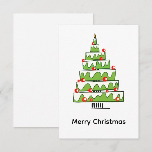 Cute Christmas Cake Tree – Minimal Holiday サンキューカード (正面/裏面)