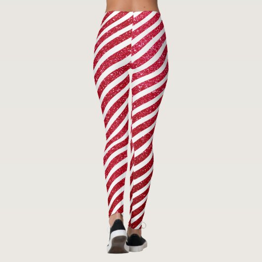 Cute Christmas Candy Cane Glitter Stripped Pattern レギンス (裏面)