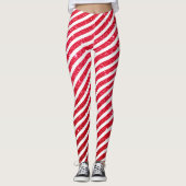 Cute Christmas Candy Cane Glitter Stripped Pattern レギンス (正面)