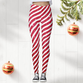 Cute Christmas Candy Cane Glitter Stripped Pattern レギンス