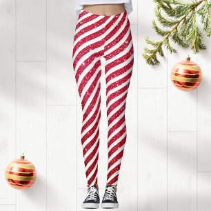 Cute Christmas Candy Cane Glitter Stripped Pattern レギンス