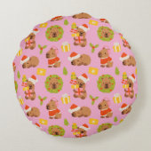 Cute Christmas Capybara ラウンドクッション (裏面)