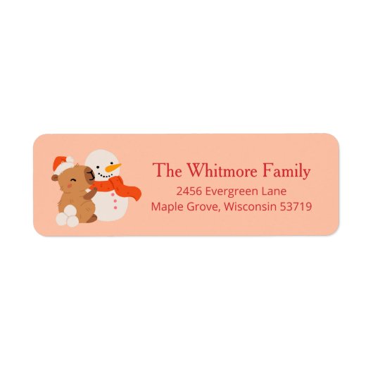Cute Christmas Capybara Return Address ラベル (正面)