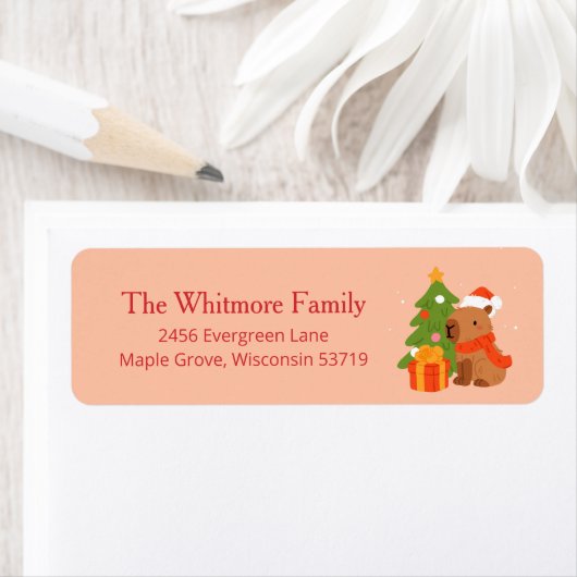 Cute Christmas Capybara Return Address ラベル (インサイチュ)