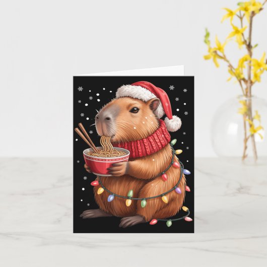 Cute Christmas Capybara With Ramen Bowl Holiday Te カード (黄色い花)