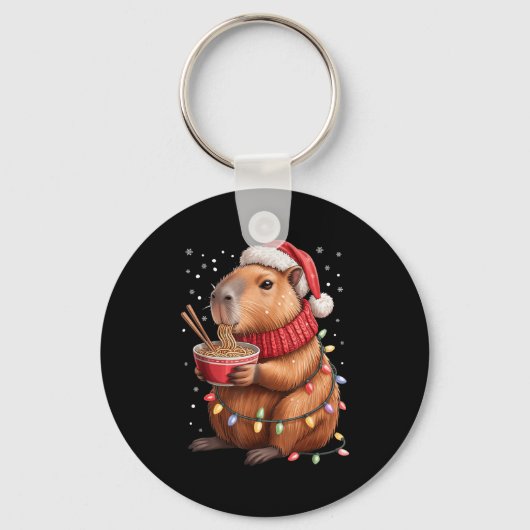 Cute Christmas Capybara With Ramen Bowl Holiday Te キーホルダー (正面)
